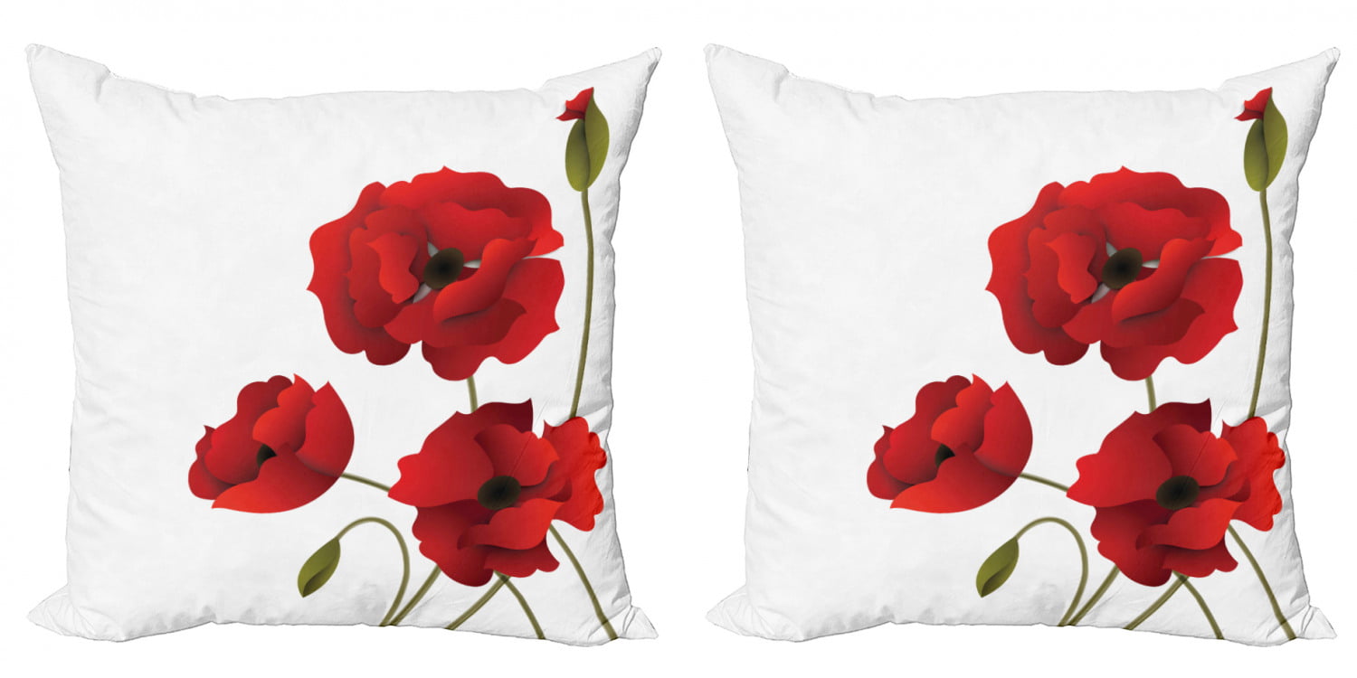 Luxury Printed Modern Hummingbirds Poppies Velvet Pillow Cover 45x45cm Zippered Nature