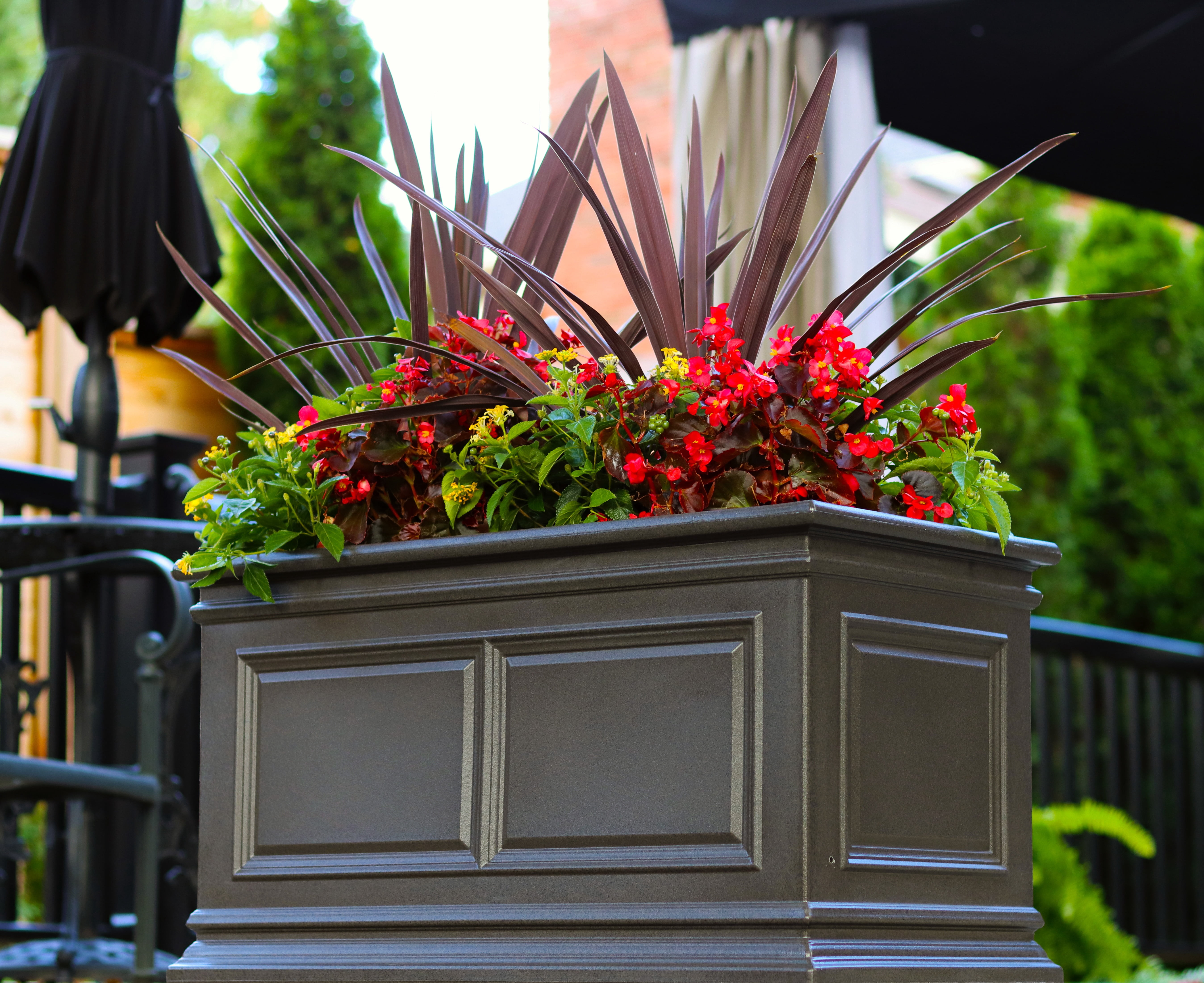 Algreen Covington 27" Self-Watering Planter, Trough, Brownstone Resin