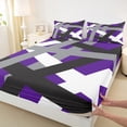 thumbnail image 3 of Manfei Geometric Lines Print Bed Sheets,Retro Stripes Pattern King Sheets,Gray Black Purple Sheet Set For Teens,Breathable Home Decor,4-Piece, 3 of 7
