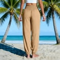 thumbnail image 5 of Women Linen Palazzo Pants Summer Boho Wide Leg High Waist Casual Lounge Pant Vacation Beach Travel Outfits, 5 of 6