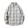 thumbnail image 4 of Plaid Shirts Men Trendy Casual Loose Pocket Lapel Long Sleeve Button Down Lapel Shirt Comfortable Breathable Jackets for Men Blue M, 4 of 4