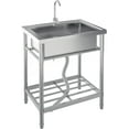 thumbnail image 1 of EastVita 24" Stainless Steel Free Standing Single Bowl Utility Sink with Hot/Cold Water Pipe, Kitchen Sink with Faucet, Legs, Storage Rack, 1 of 7