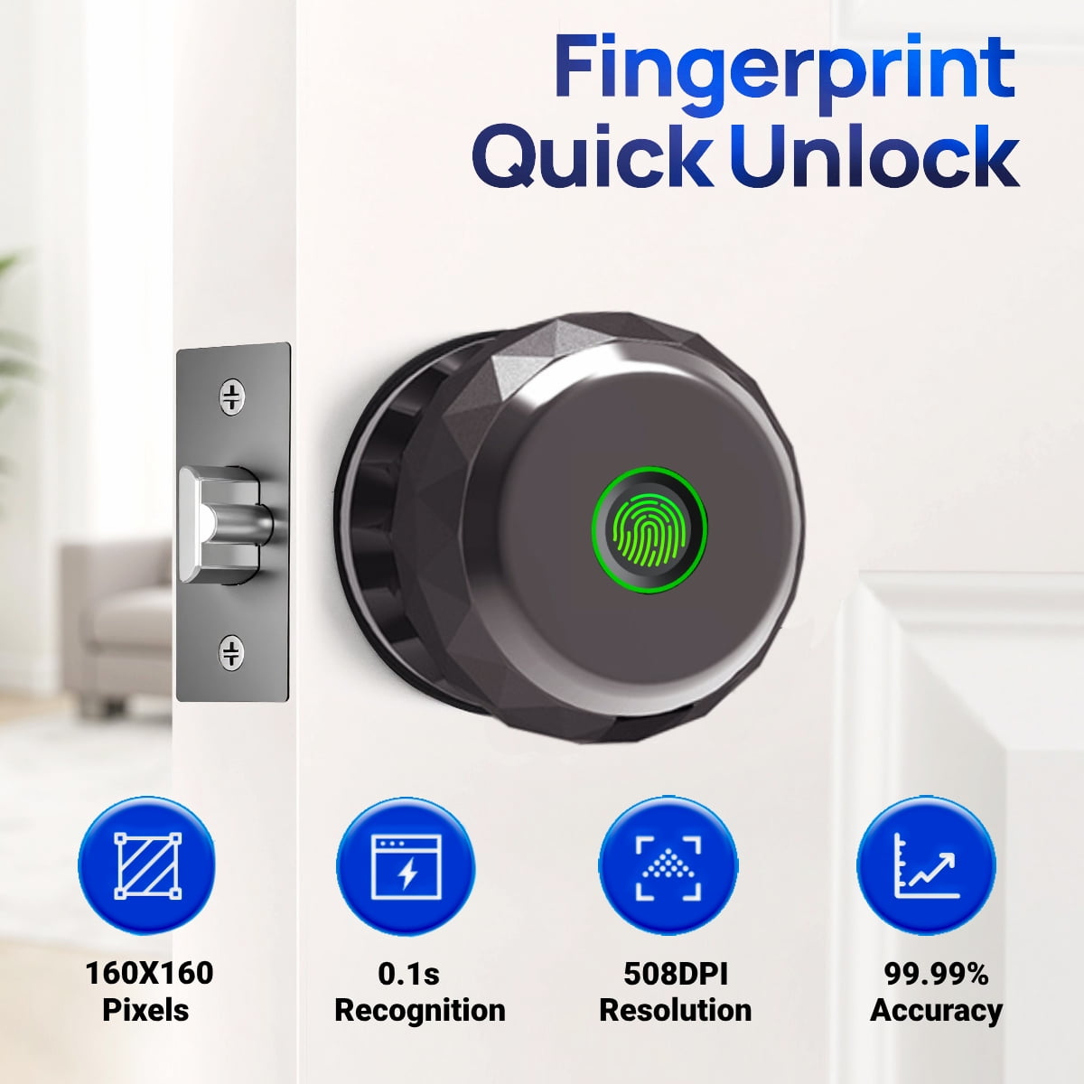 Door Knob,Blacksmith Smart Door Knob With 3 Ways Quick Unlock,Smart Door Lock,Bronze