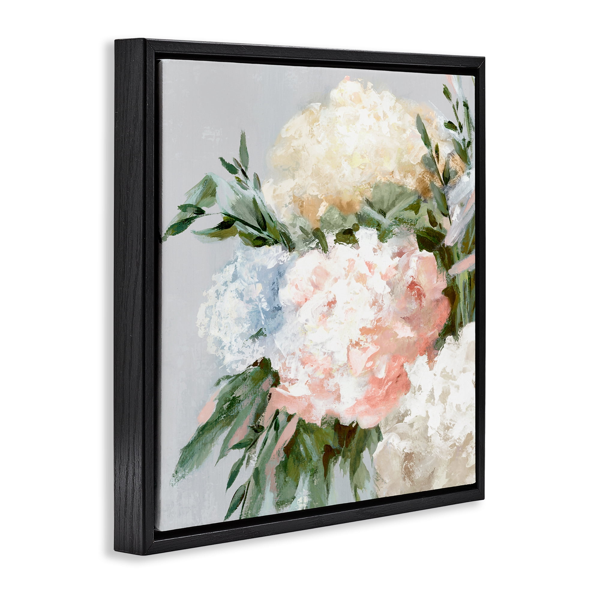 Stupell Industries Pastel Hydrangea Blossoms Plants & Flowers Painting Black Floater Framed Canvas Art Print Wall Art, 18 x 18