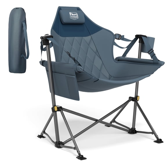 Timber Ridge Hammock Camping Chair for Outdoor with Adjustable Backrest, Heavy Duty Swing Folding Chair with Steel Stand, 300 lbs Weight Capacity, Blue