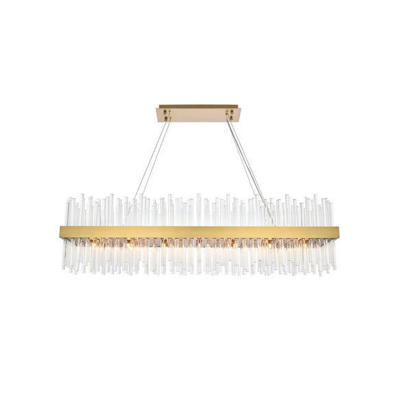 Elegant Lighting Dallas 48" Rectangle Iron and Crystal Pendant in Satin Gold