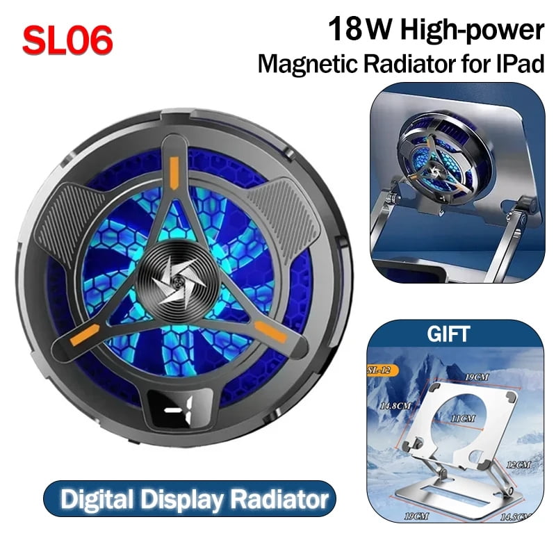 SL06 18W Powerful Semiconductor Cooling Radiator 2 Gear Adjustment Magnetic Game Cooler w/ Temperature Digital Display for IPad