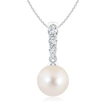 ANGARA Freshwater Cultured Pearl Pendant with Diamonds in 14K White Gold for Women | June Birthstone, Birthday, Anniversary, Jewelry Gift for Women | Pearl Necklace