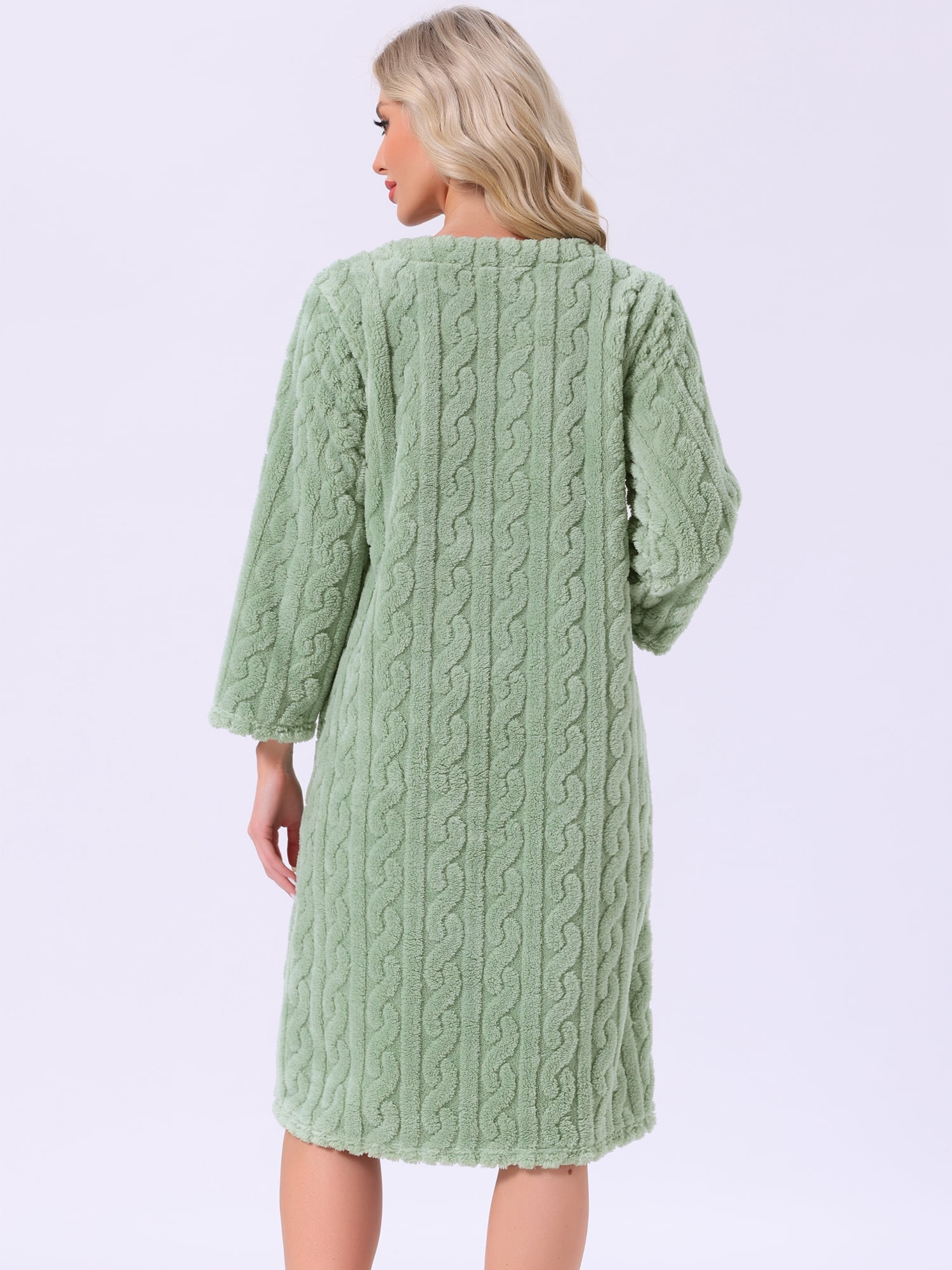 DARING DIVA Women's Flannel Fuzzy Fleece O Neck Sleepdress with Pocket S Light Green