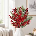 thumbnail image 5 of Artificial Red Berry Stem, Christmas Red Berries Branches, Fake Burgundy Berry Picks for Vase Filler Floral Arrangements Christmas Tree Xmas Winter Holiday Home DIY Crafts Decor, 5 of 7