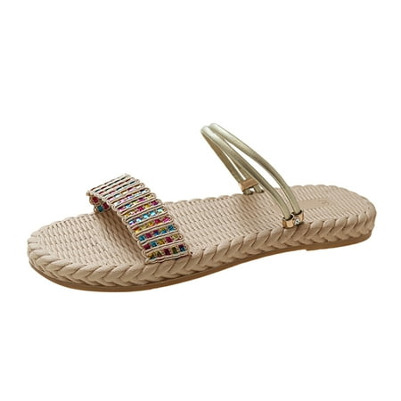 

YanHoo Women Flat Sandals Cute Boho Sandals 2023 Travel Slide Sandals Wedding Dresssy Low Wedge Sandals Summer Beach Oceanside Holiday Sandals