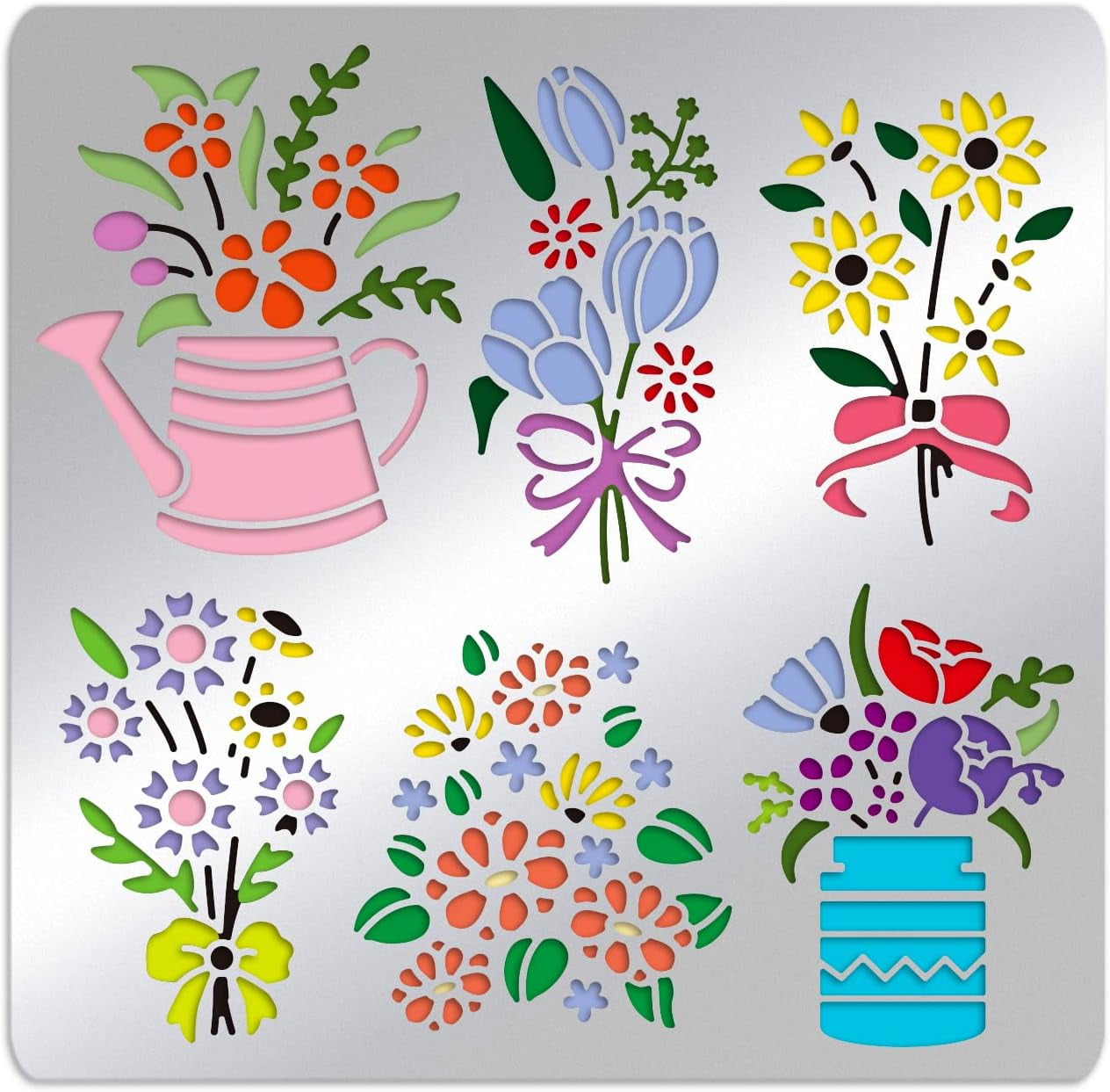 Flower Bouquet Matte Metal Stencils Flower Pots Stencil Template for