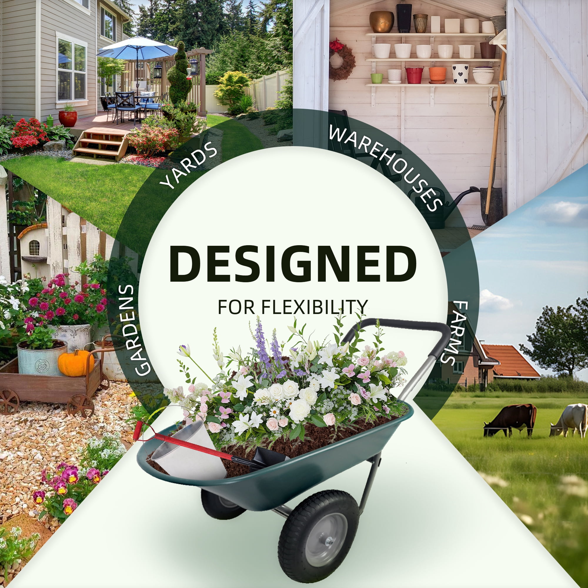 BalanceFrom Dual-Wheel Garden Wheelbarrow with Pneumatic Tires and Reinforced Structure - 50"L x 27"W x 26"H, 300 lbs Capacity, Easy Assembly