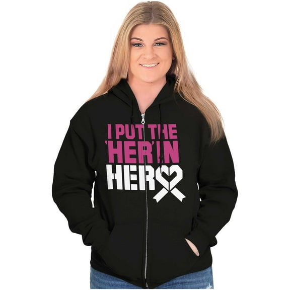 Breast Cancer Awareness Her in Hero Zip Hoodie Sweatshirt Women Brisco Brands S