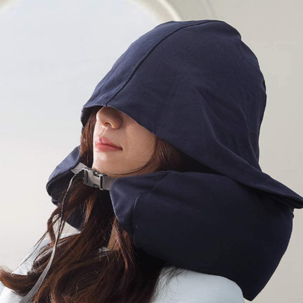 Hooded Neck Pillow Travel Cushion Soft Plush Holiday U Shaped Sleep Accessory 