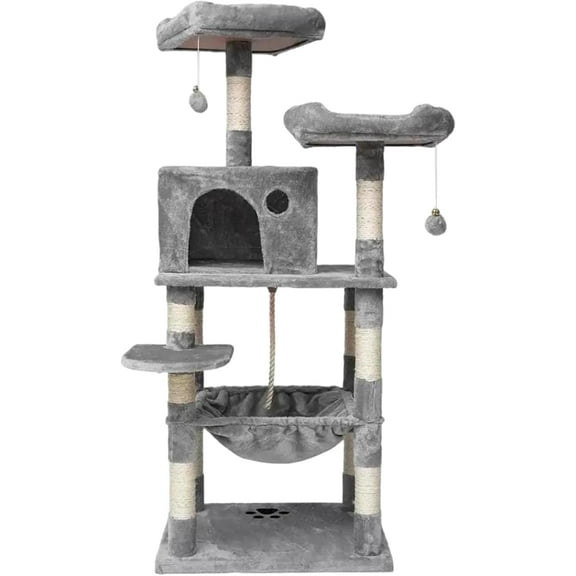 Torre para Gatos Bluelander 1.5 M Hamaca Rascador Múltiples Niveles Gris Claro