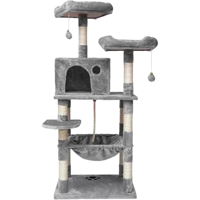 Torre para Gatos Bluelander 1.5 M Hamaca Rascador Múltiples Niveles Gris Claro