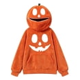 thumbnail image 6 of WAYUTE Sweatshirts for Girls Halloween Pumpkin Zipper Hooded Sweatshirt for Kids Youth Soft Lined Thermal Fall Outfits Casual Holiday,Orange,Size 11-12 Y, 6 of 7