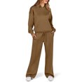 thumbnail image 2 of ibuvkizy Two Piece Sets for Women!Women Solid Color Fashionable and Casual Comfortable Long Sleeved Hoodie with Hat+wide Leg Straight Leg Pants Long Sleeved Hooded Set Brown,XXL, 2 of 9