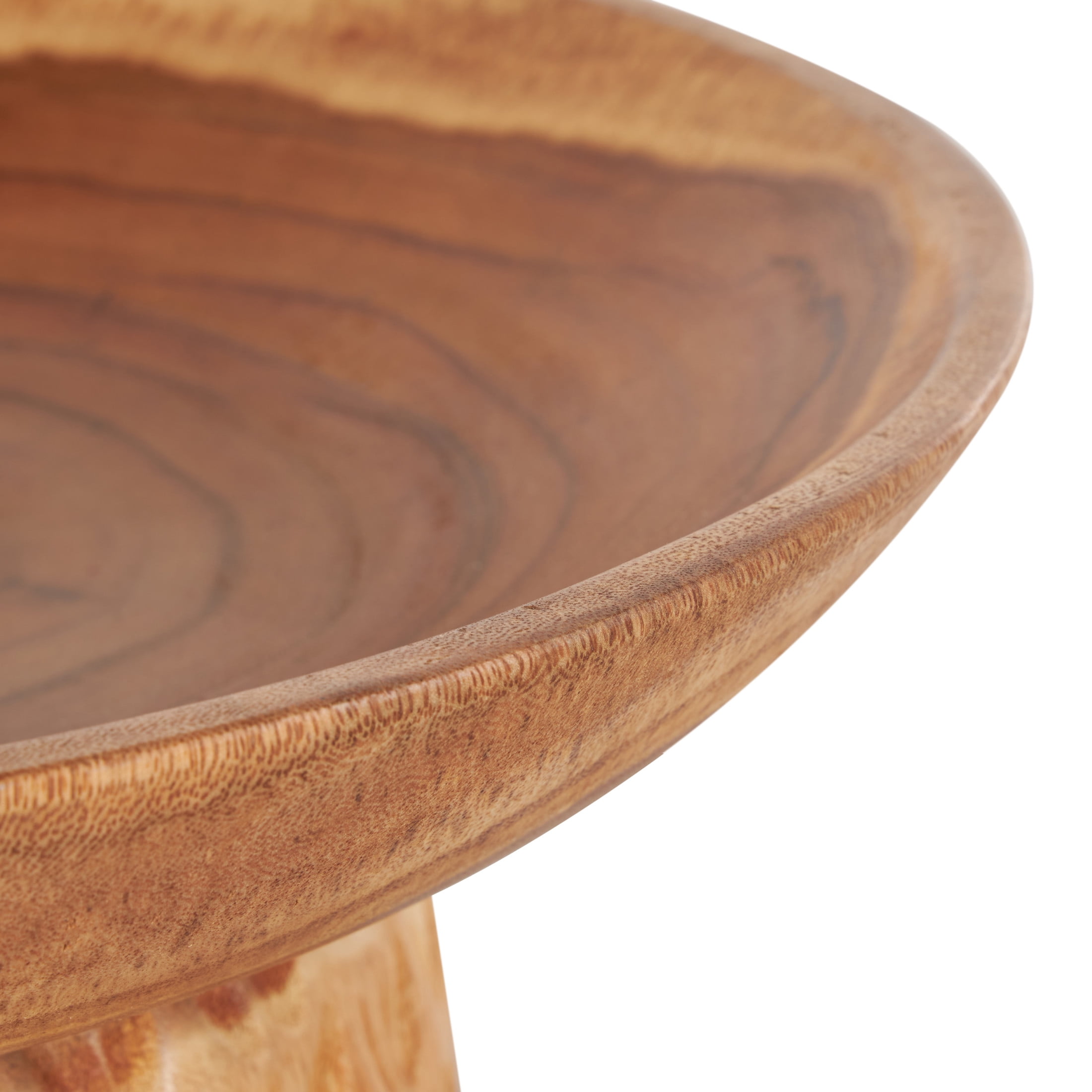 DecMode 17" Handmade Round Brown Teak Wood Decorative Bowl with Elevated Base