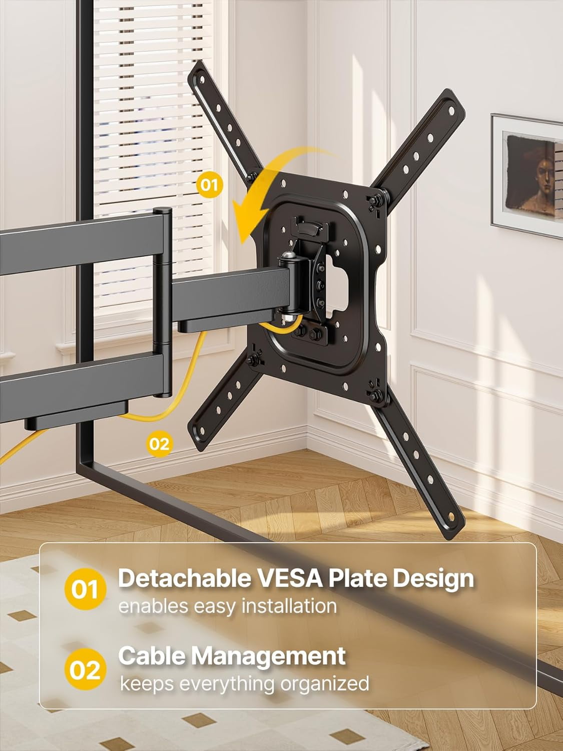monTEK Full Motion TV Wall Mount for 23–65 Inch Flat & Curved TVs, Swivel & Tilt Articulating TV Bracket, VESA 75x75 to 400x400mm, Holds up to 77 lbs, Single Stud, Black