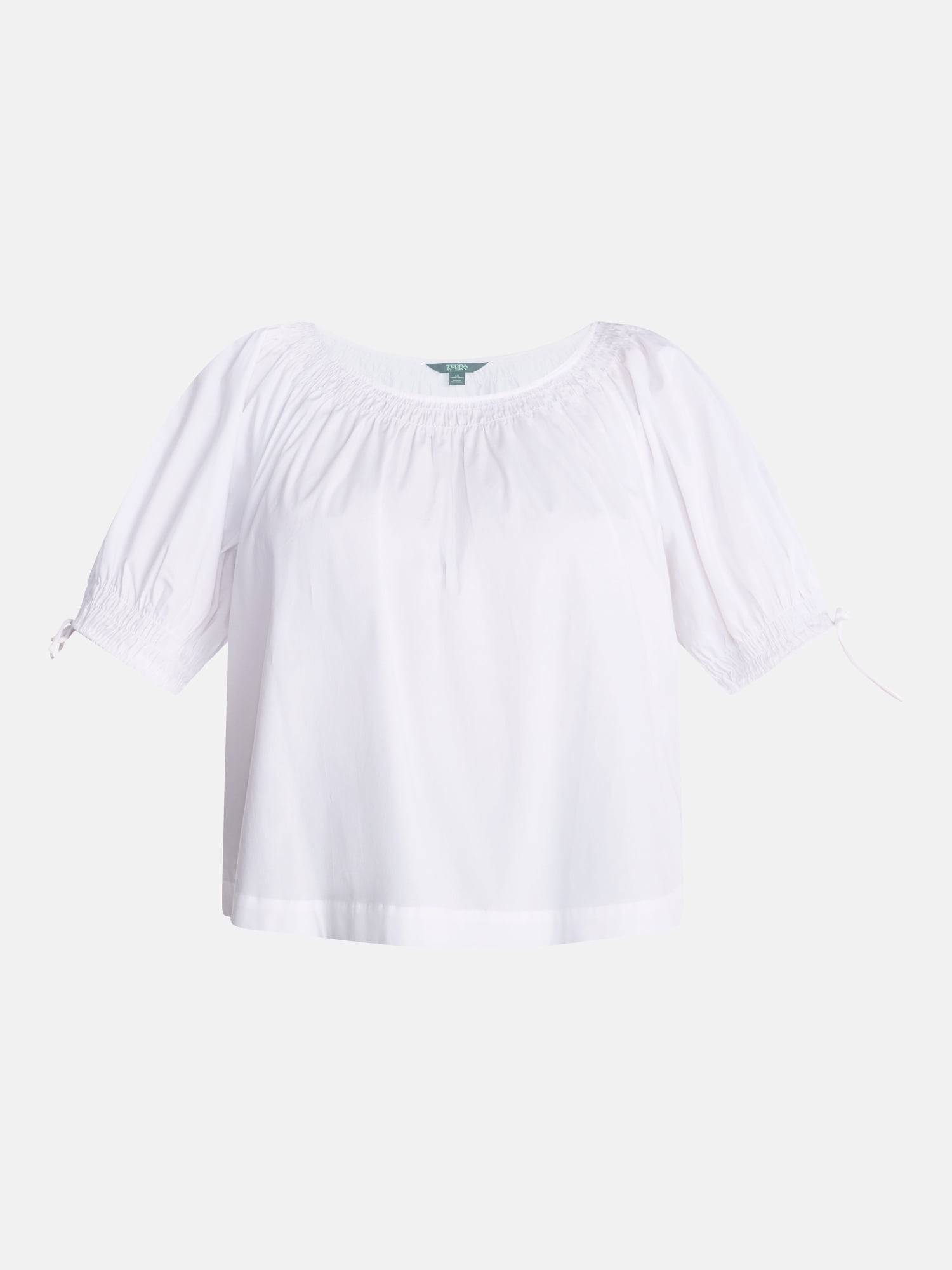 Terra & Sky Women's Plus Scoop Neck Top with Short Tie Puff Sleeves, Sizes 0X-5X