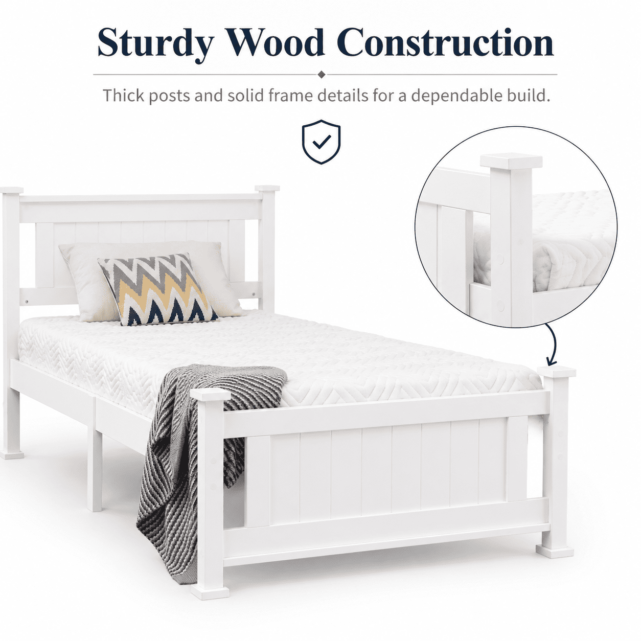 Ktaxon Twin Wood Platform Bed with Headboard, Teen Bed, White