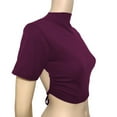 thumbnail image 4 of Womens Tops, Women's Backless Tie Back Short Sleeve T Shirt Sexy Club Crop Tops Crew Neck Slim Fit Y2K Going Out Basic Tees Wine M, 4 of 5