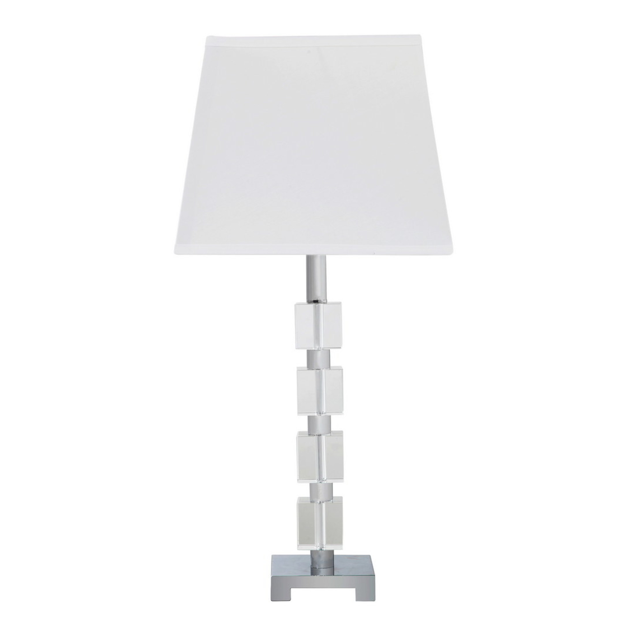 Noble House Wendi 25" Glam Crystal Table Lamp, Cube-Ice Design, Chrome Metal, Square Shade, for Living Room, White