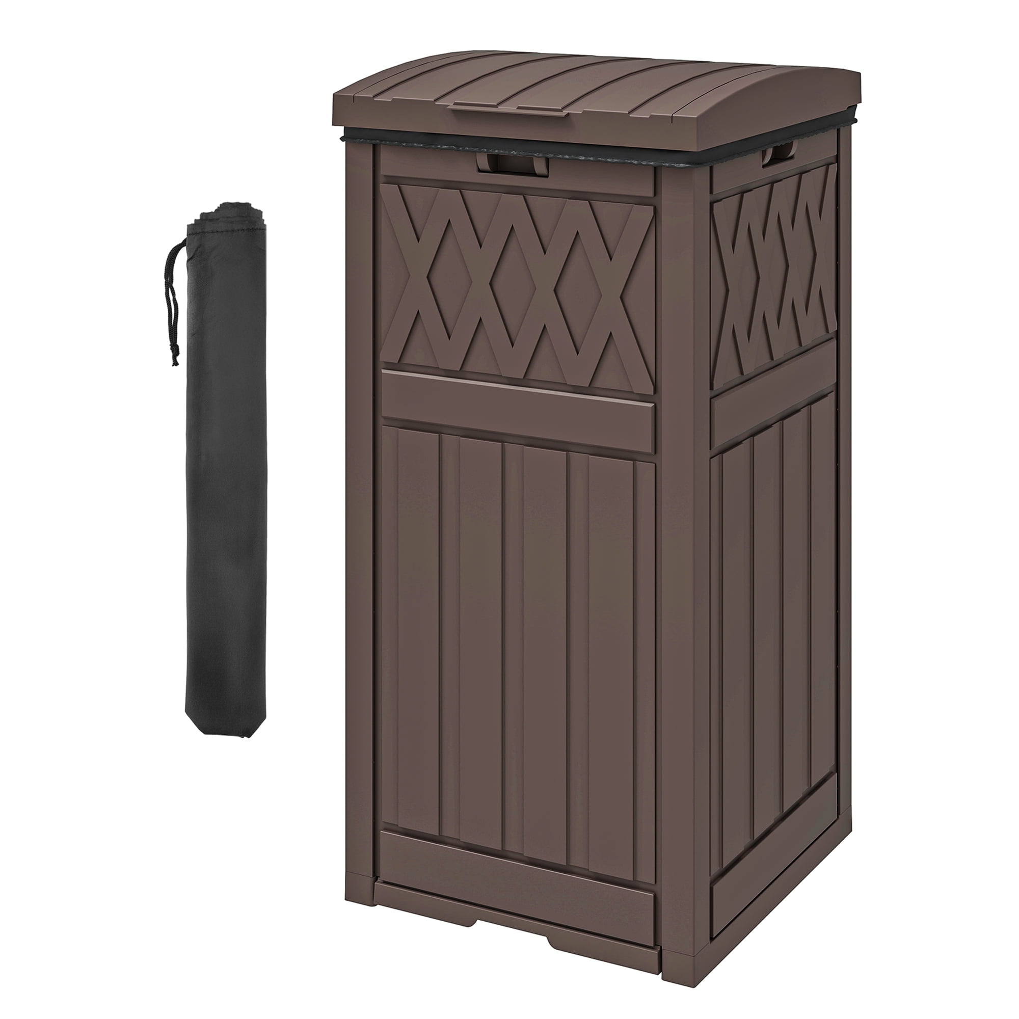 Dextrus 36 Gallon Outdoor Trash Can, Waterproof Resin Garbage Bin with Drip Tray & Lid, Trash Bin,for Porch, Backyard, Dark Brown