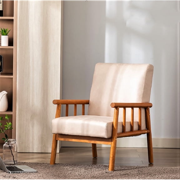 Cterwk 25'' Wide Microfiber Armchair with Wood Frame, Upholstered Reading Chair Accent Chair for Living Room, Bedroom, Office, Light Camel