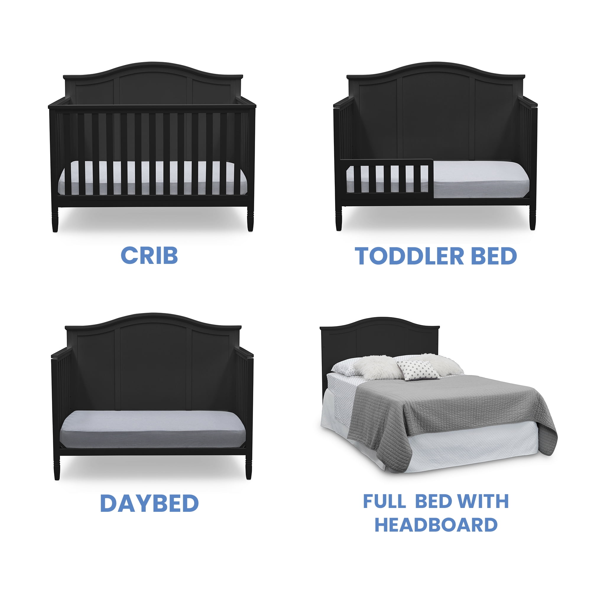 Delta Children Madrid 5-in-1 Convertible Baby Crib, Greenguard Gold Certified, Black