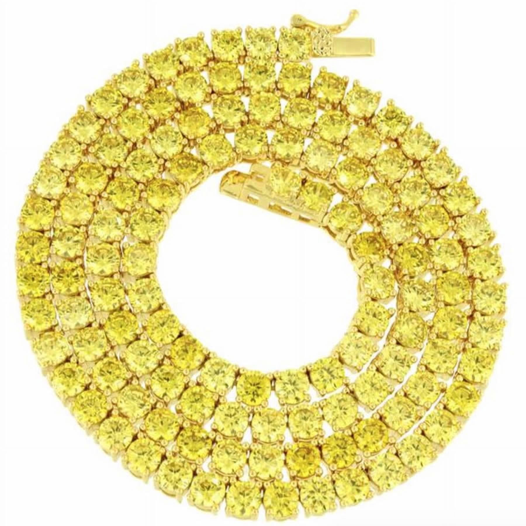 High Quality AAA+ Grade Cubic Zirconia Canary Citrine 14K Gold Over Solitaire 18 Cwt. Simulated Diamond 1 Row Tennis Link Chain Necklace 4mm 24"