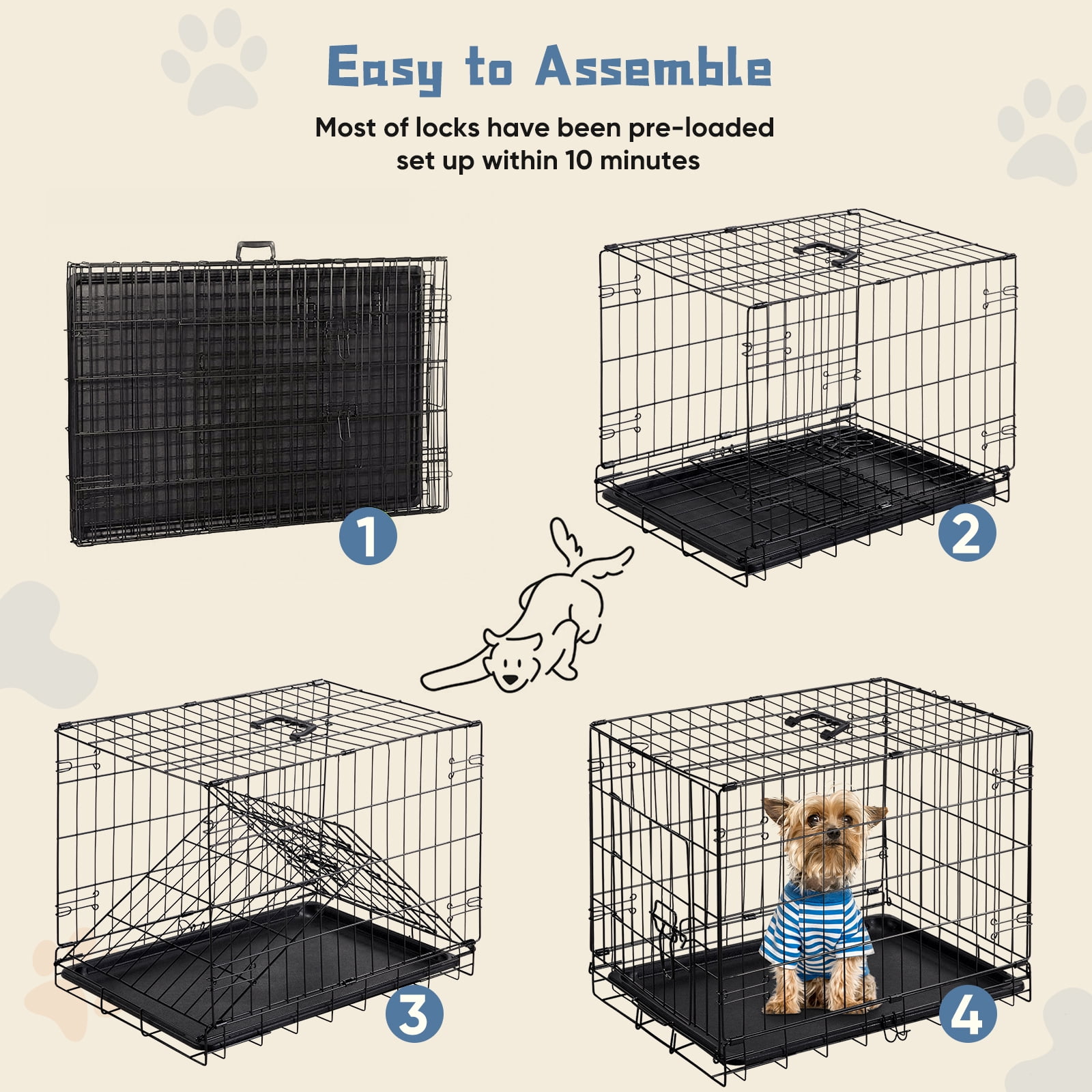 JOINSUN Dog Crate, 24 Inch Medium Folding Metal Wire Pet Single
