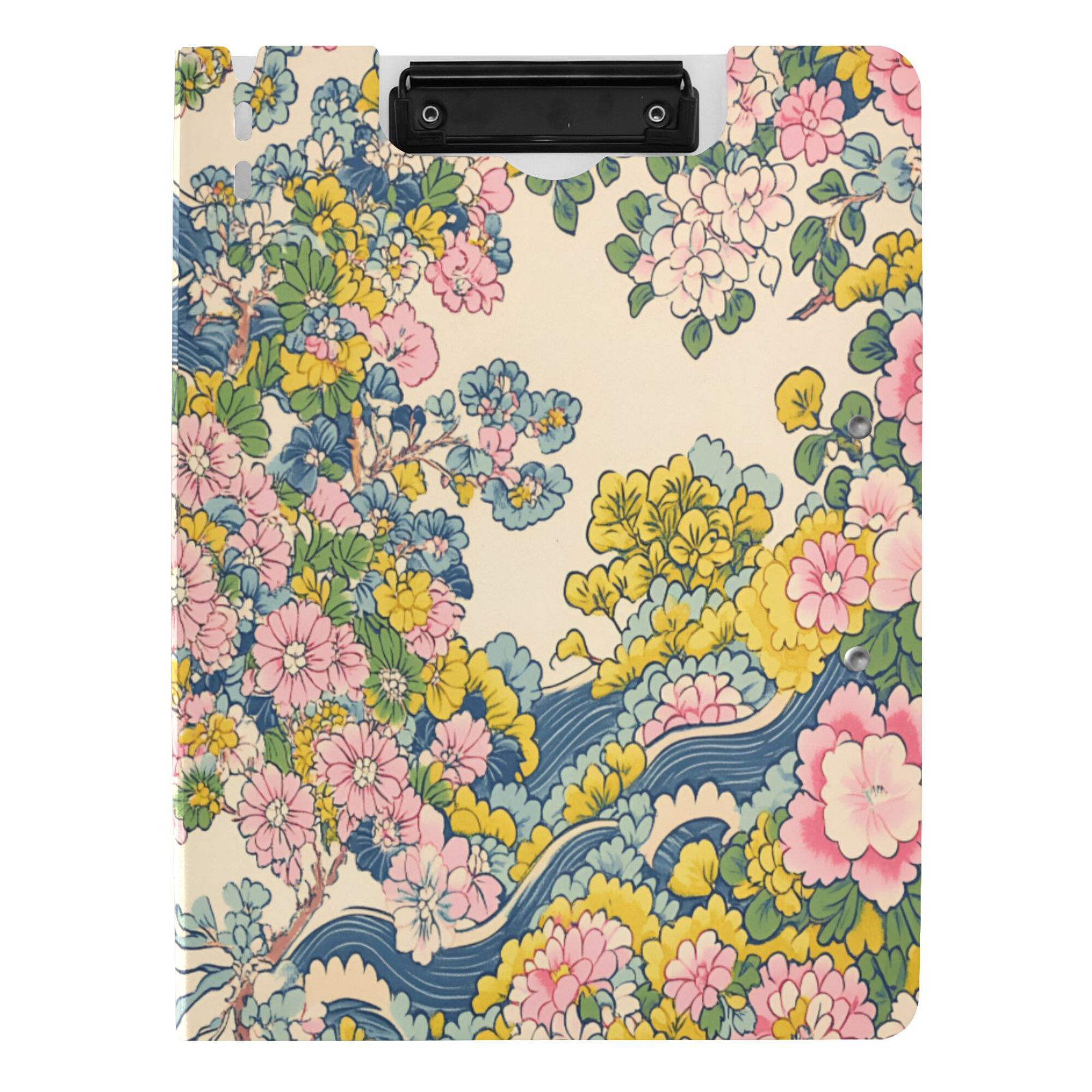 FORMRS A4 Clipboard Folder with Pen Holder Horizontal Foldable School Office Binder, Pink Floral Wave