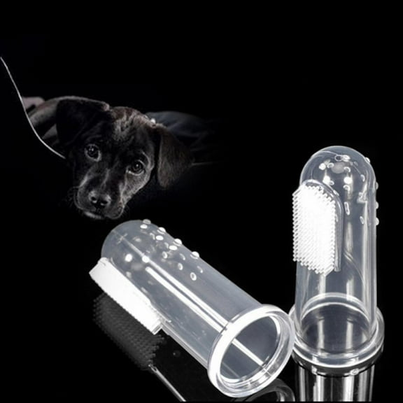 2 Pcs Transparent Soft Silicone Pet Tooth Brush Finger Toothbrush Bad Breath Care for Pet Dog Cat