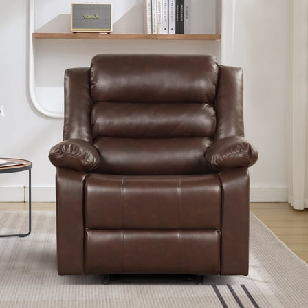 Bonzy Home Recliner Comfortable Arms and Back Faux Leather Single Reclining Chair Sofa for Living Room Bedroom, Coffee