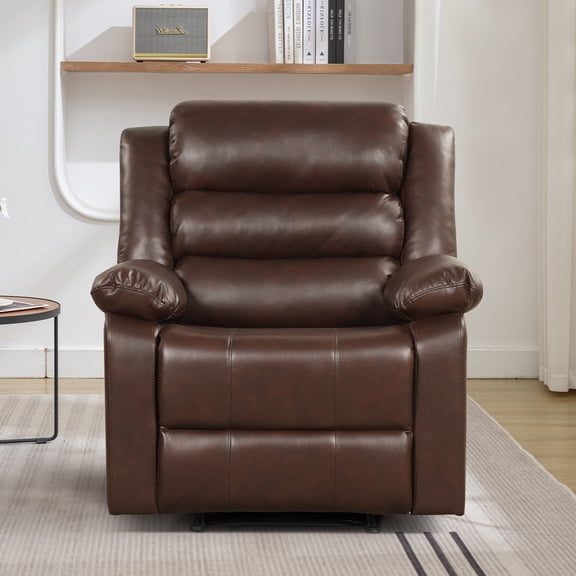 Bonzy Home Recliner Comfortable Arms and Back Faux Leather Single Reclining Chair Sofa for Living Room Bedroom, Coffee