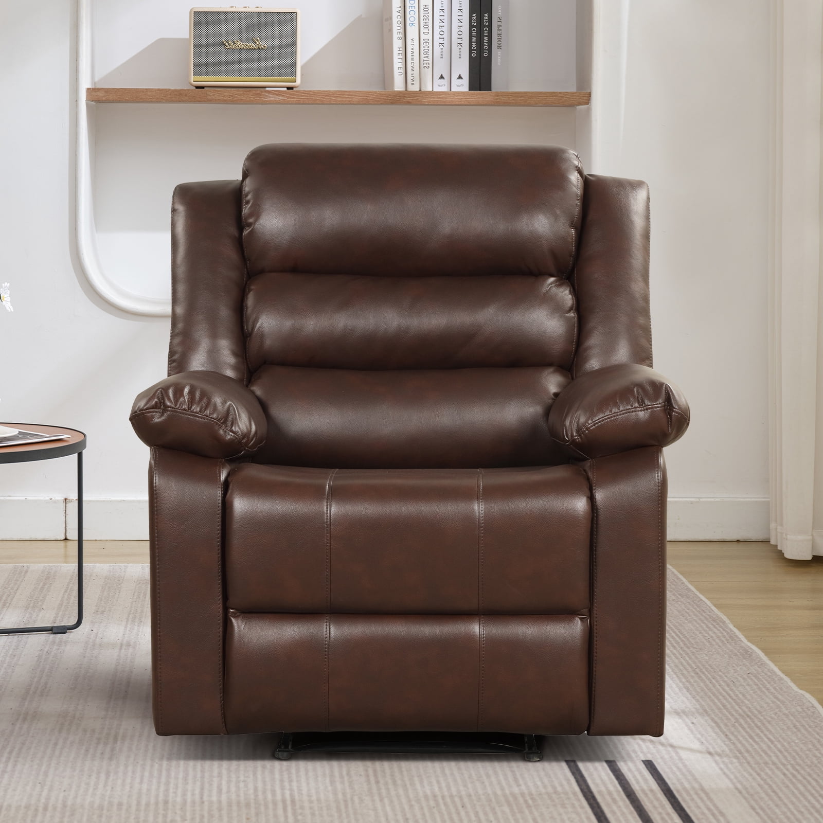 Bonzy Home Recliner Comfortable Arms and Back Faux Leather Single Reclining Chair Sofa for Living Room Bedroom, Coffee