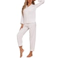 thumbnail image 4 of INSPIRE CHIC Women's Pajamas Set Long Sleeve Button Down Notched Collar Soft Casual Sleepwear Lounge Sets L White, 4 of 5