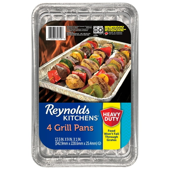 Reynolds Kitchens Grill Pan, Slotted Aluminum Grill Pans, 13.5 x 9 inch, 4 Count