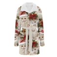 thumbnail image 4 of Women's Long Sleeve Plush Bathrobe - Winter Warm Christmas Printed Homewear, Beige, M, 4 of 5