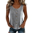 thumbnail image 6 of Spring Summer Shirts for Women Vertical Striped Button Front Tank Tops Scoop Neck Linen Blend Top Breathable Office Casual Summer Blouse Black XL, 6 of 7
