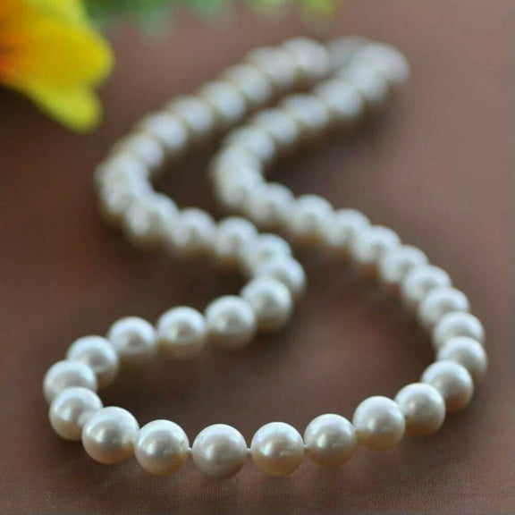 K-KED AAA  18" 9-10mm Round White Freshwater Pearl Necklace Sterling silver