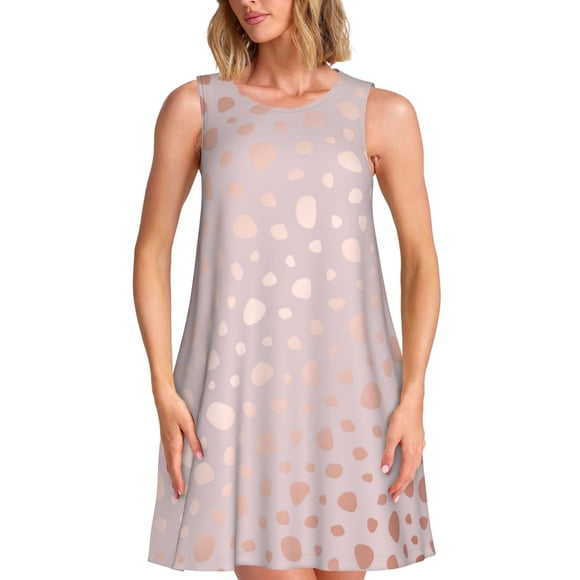 Bixox Rose Gold Abstract Spots 1 Print Women's Sleeveless A-Line Dress with Pockets, Casual Knee-Length Tank Dress for Summer-X-Large