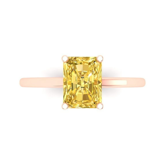 Clara Pucci 14K Rose Gold 2ct Yellow Solitaire Ring for Women