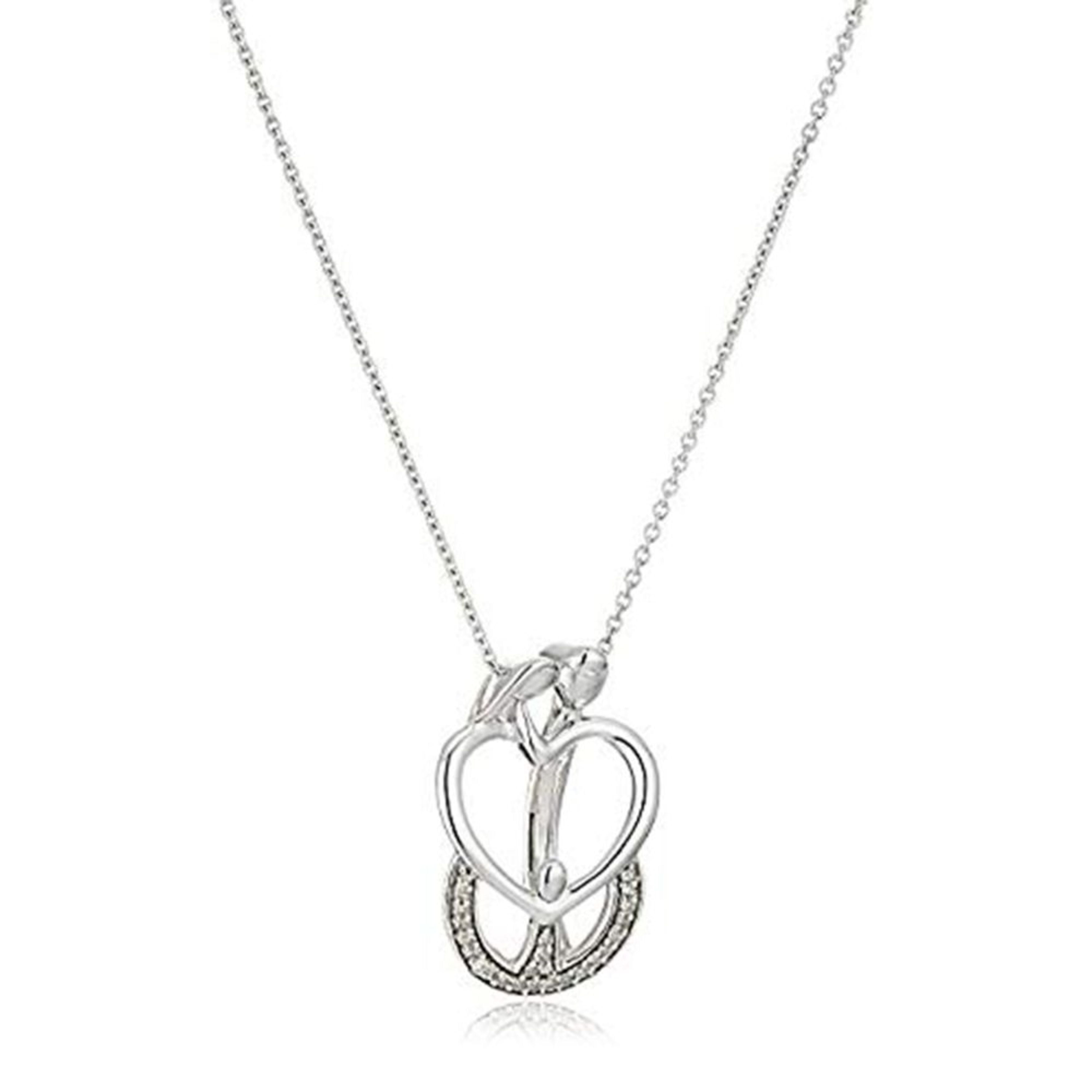 Jewelili Sterling Silver Diamond Accent Double Heart Pendant Necklace 18 