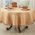 thumbnail image 2 of Fennco Styles Rustic Charm Jute Tassel Tablecloth 72" Round - Natural Burlap Table Cover for Dining Room, Banquets, Outdoor Events, Family Gatherings, and Holidays, 2 of 3