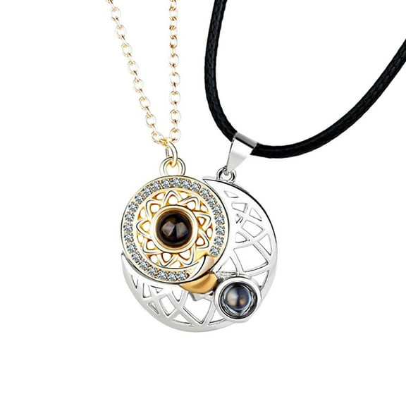 Sun Moon 100 Languages I Love You Projection Couples Necklace