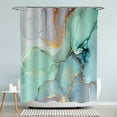 thumbnail image 4 of Abstract Marble Shower Curtain, Blue Green Jade Texture Gold Stripes Ombre Watercolor Paint Bath Curtain, Modern Ink Art Decor, 72x72, 4 of 7